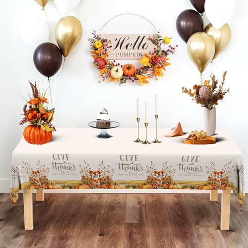 Image of ATFUNSHOP Fall Thanksgiving Tablecloth 4 Packs 54x108 Plastic Disposable Thanksgiving Table Cloth Rectangle Fall Tablecover for Holiday Dinner Party Decorations Outdoor Picnic & Baby Showers