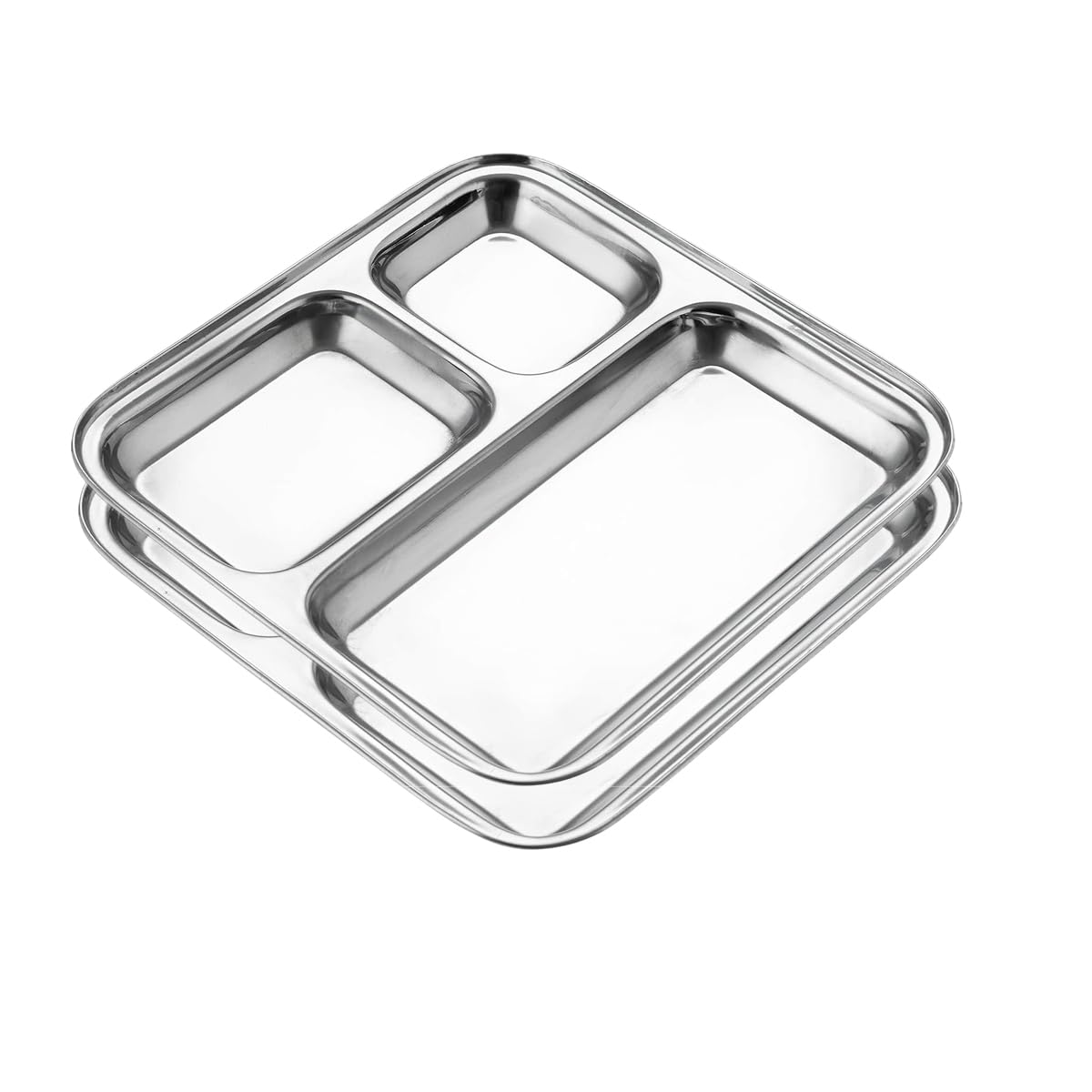 Pack of 6 Stainless Steel Dinner Plates with Compartment for Kids, Divided/Partition Plates, Lunch Dinner Breakfast Tiffin Plate (Small 3-in-1 Dinner Plates - Pack of 6 - Square) — Amazon image 9