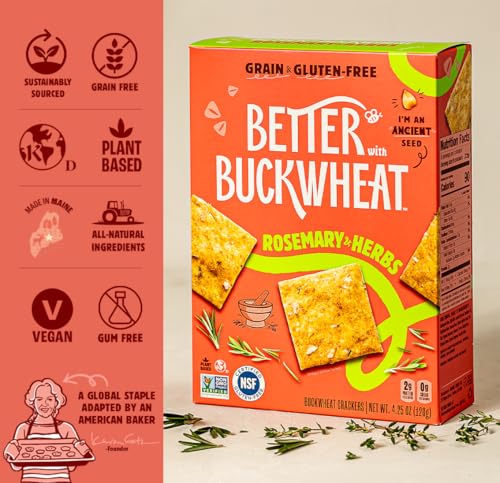 Better with Buckwheat Rosemary & Herbs Gluten-Free Crackers - Healthy Snack Crackers, Grain-Free, Non-GMO, Sugar-Free - 1 Pack - Thumbnail 6