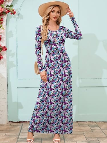 Image of DEARCASE Women's Maxi Dress Long Sleeve Crewneck Empire Waist Long Dresses