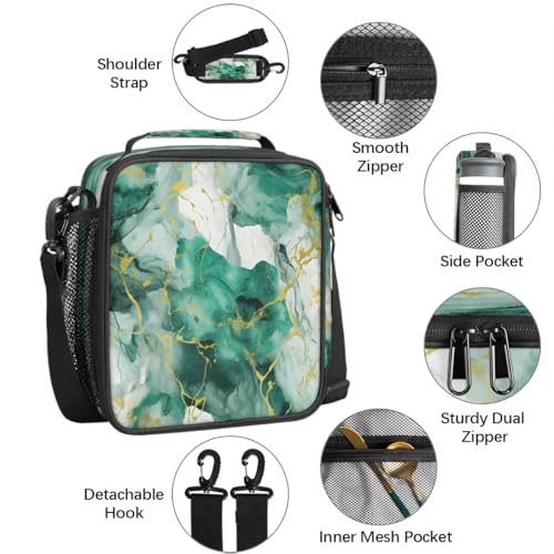 Green Marble Backpack with Lunch Box Travel Backpack Bookbag & Lunch Bag Insulated Lunchbox Waterproof Daypack Laptop Backpack4
