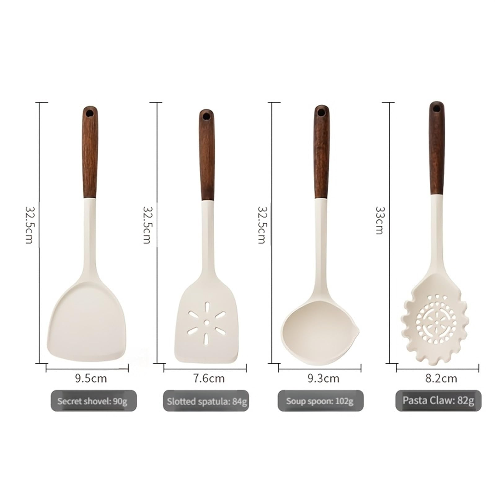 Juego de Utensilios Cocina Silicona, 7 Uds., Olla, Pala, Cuchara for Sopa, Garra Espagueti, Juego con Estante Almacenamiento, Conjunto domésticos para Cocina(Black)