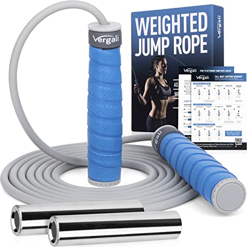 Weighted Jump Rope for Fitness (1 lb) with Women and Men's Exercise Guide. Comfy Grips. Tangle Free, Adjustable Jumprope. Heavy Adult Skipping Jumping Rope for Full Body Workout. Boxing, Cardio, Gym Weighted Jump Rope for Fitness (1 lb) with Women and Men's Exercise Guide. Comfy Grips. Tangle Free, Adjustable Jumprope. Heavy Adult Skipping Jumping Rope for Full Body Workout. Boxing, Cardio, Gym