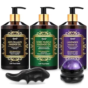 3 Pack Massage Oil for Massage Therapy, Lavender Massage Oils for Date Night, Sore Muscle Arnica Oil & Cellulite Massage Oil, Relaxing Massage Gifts Kit with Roller Massage Ball & Thumb Saver