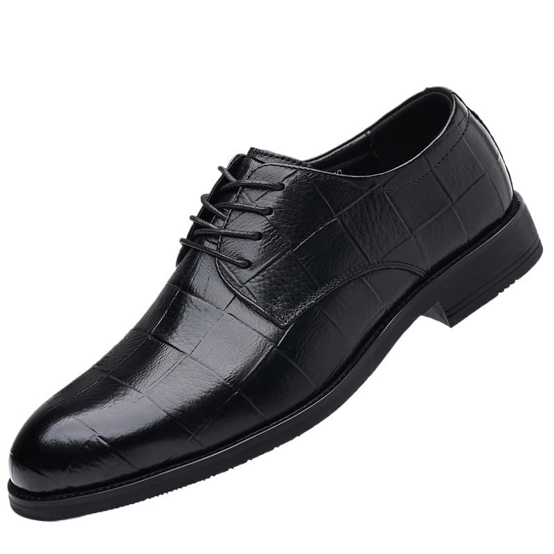 Evening Formal Oxford Shoes for Men Spanish Leather Lace-up Wingtip Non Slip Block Heel Anti-Slip Prom