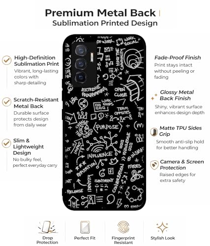 Image of Formulas Design Premium 2D Printed Metal Back Case Cover for Vivo V23E 5G / Y75 4G, Black
