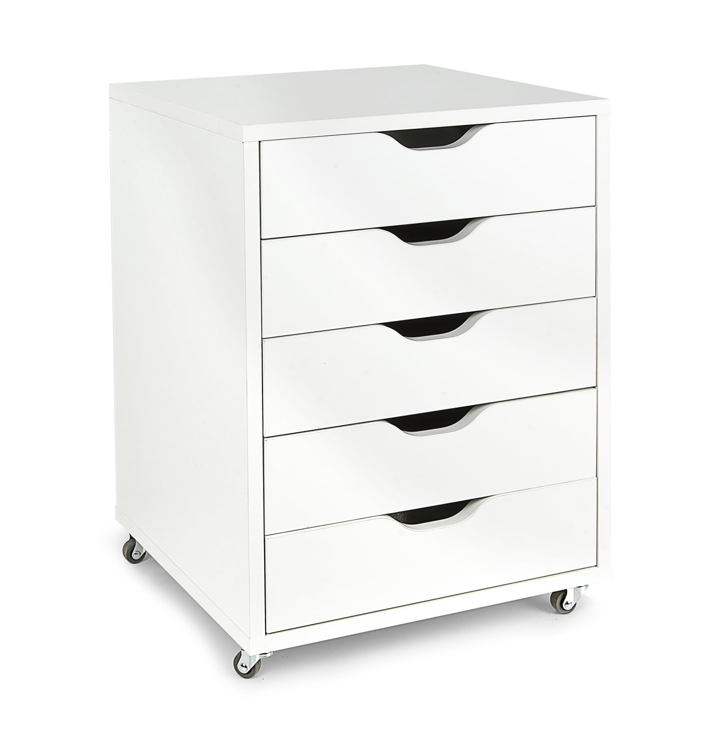 leomark Cajonera movil con Ruedas 5 cajones Mueble Oficina Escritorio almacenaje Documentos Accesorios Organizador despacho Estudio casa Robusto practico MDF Blanco Altura 64 cm Compacto Moderno