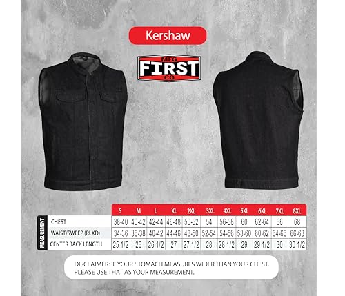 First Mfg Co - Kreshaw - Men's Motorcycle Biker Riding Denim Vest3