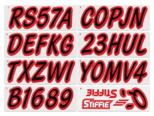 Image of Whipline Solid Black /Red 3 inch Alpha-Numeric Registration Identification Numbers Stickers Decals for Boats & Personal Watercraft