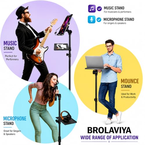 Image of BROLAVIYA Microphone Stand Shelf Adjustable Metal Tray Holder, Compatible with Most Microphone Stands and Music Tripod Stands, Size 7.9 inch X 5.7 inch inch