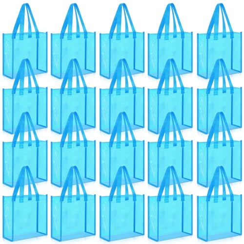 Paterr 20 Pack Plastic Clear Tote Bags 10 x 10 x 4 Inch Stadium Approved Gift Bag with Handles for Women Sports Work Travel (Blue)