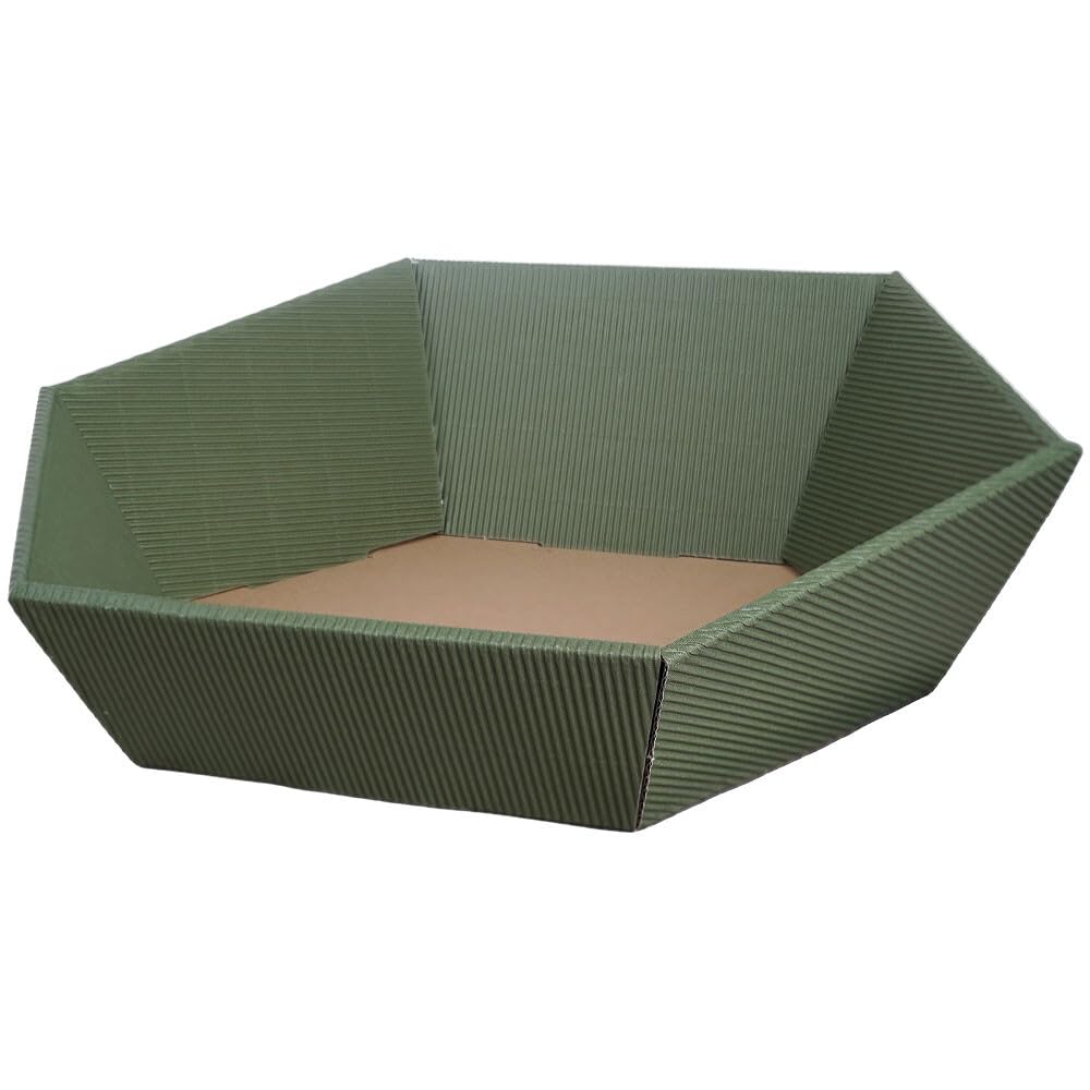 Geschenkkorb aus Wellpappe 6-eckig olive 29,5x24,5x12 cm, 25 Stück