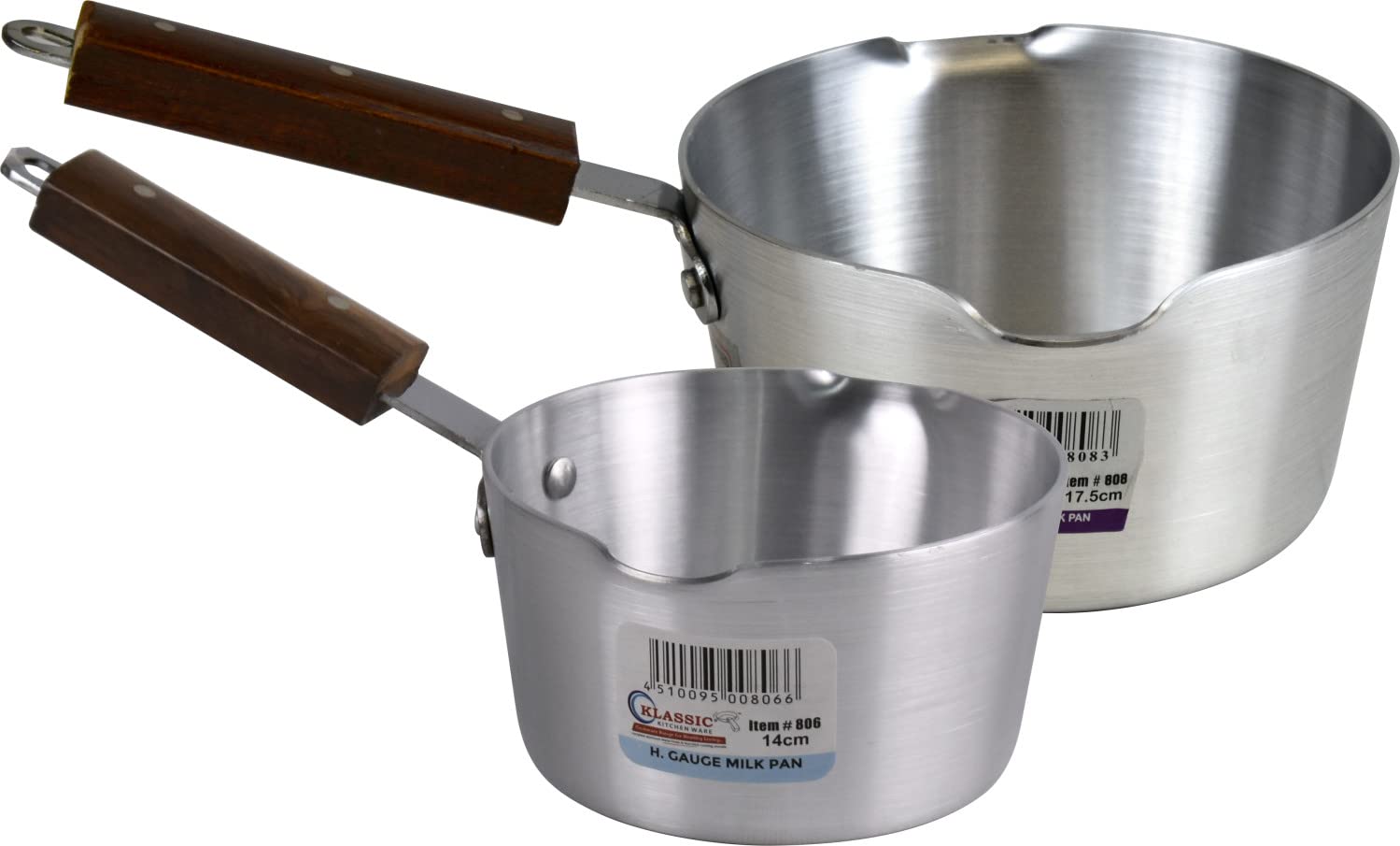 Milk Pan Set Aluminium Pan Soup Saucepan Combo Home Catering Restaurant Milk Pan with Wooden Handle (14cm & 17cm Set)