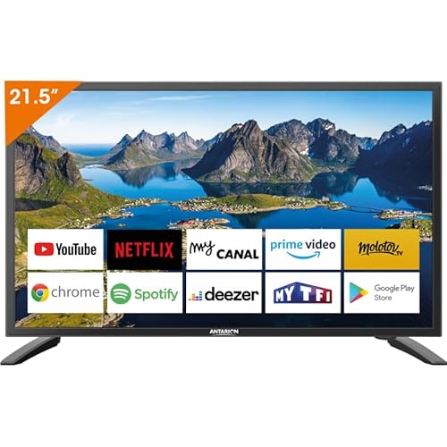 Antarion Smart TV 21,5 (55 cm) Android 14 Connecté WiFi + Bluetooth - 12V/24V/220V - Camping Car Fourgon Poids Lourd Bateau Cuisine - Garantie 2 Ans