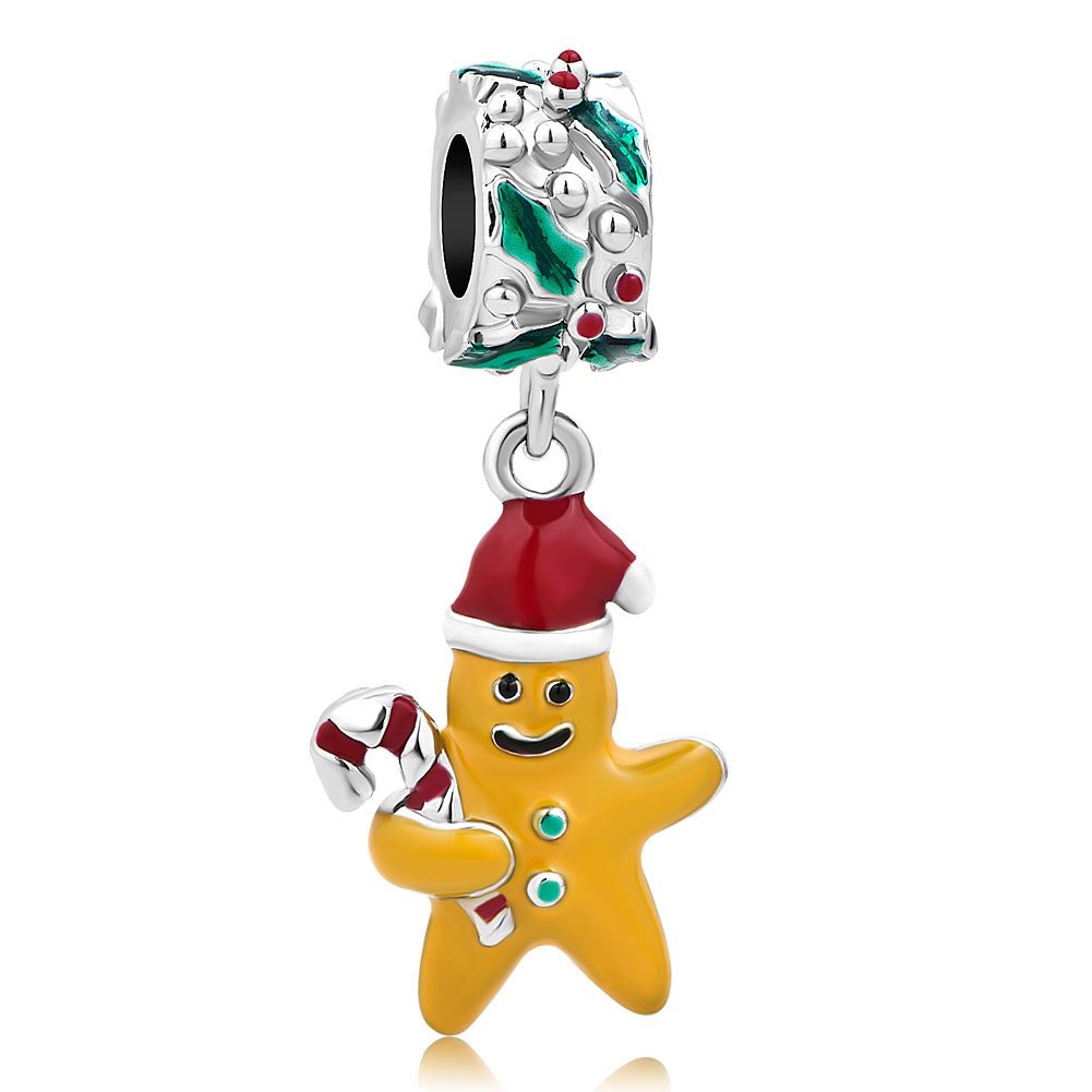 Third Time Charm Christmas Gingerbread Man Charm Ginger Bread Man With Candy Cane Beads For Bracelets