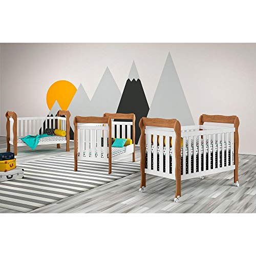 Berço Mini Cama Lila 3 em 1 Branco/Amadeirado - Carolina Baby