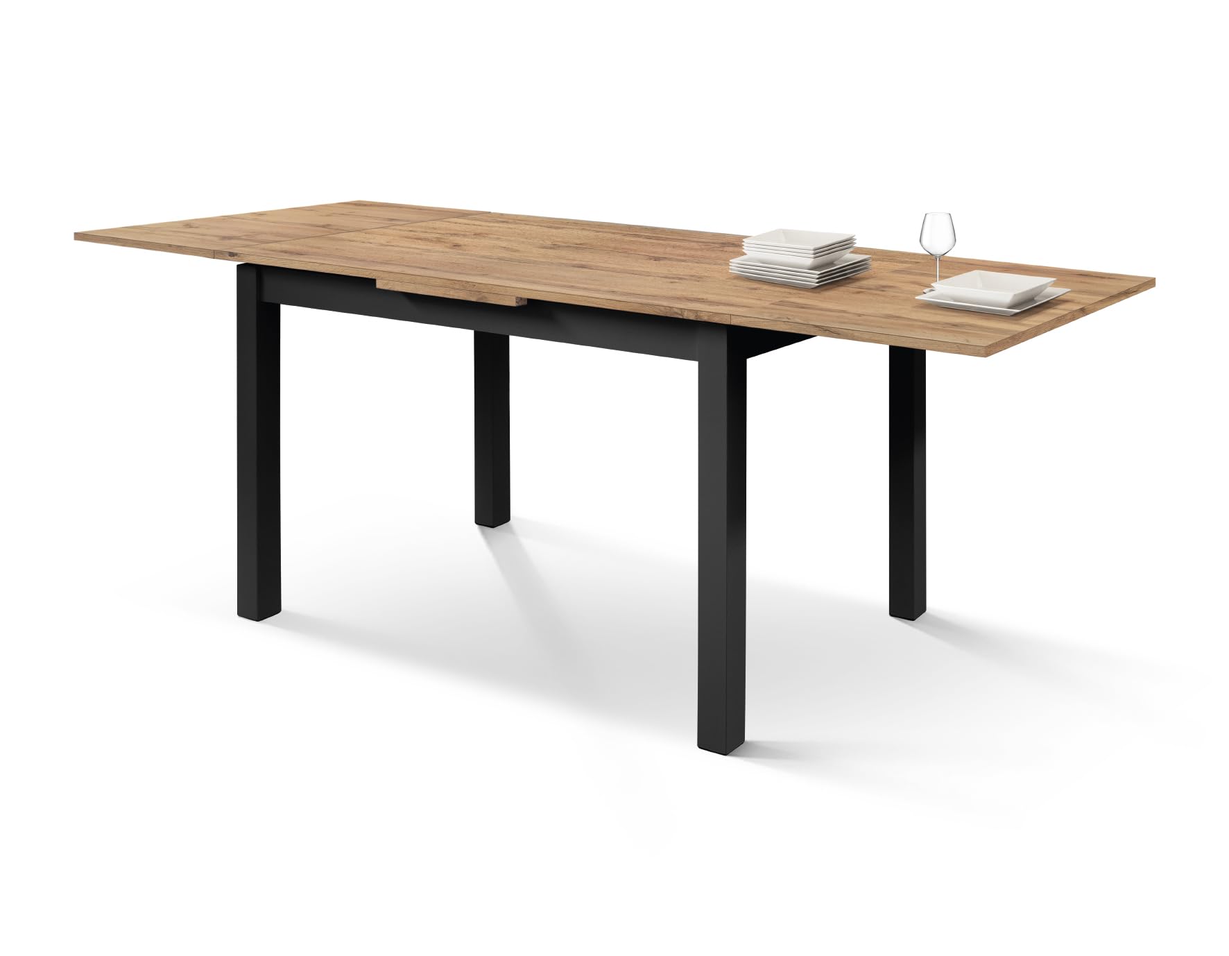 PAZZO DESIGN Tavolo allungabile Guido, Rovere Rustico, Gambe Nere, Tavolo Cucina, Tavolo Soggiorno, Made in Italy, 140x80x76,5 cm - id_2139