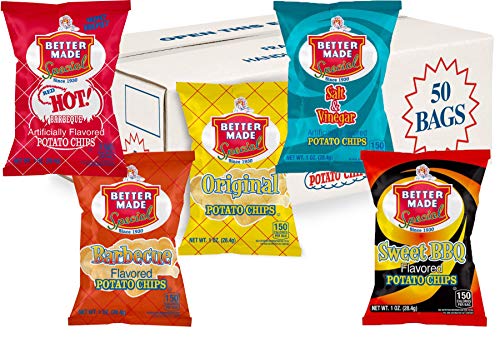 Better Made Special Variety Pack Potato Chips - Case of 50-1oz Bags – Ten (10) Each – Original, Barbecue, Sweet BBQ, Salt & Vinegar, Red HOT BBQ - Crunchy, Individual Snacks Made from Fresh Potatoes - image 1