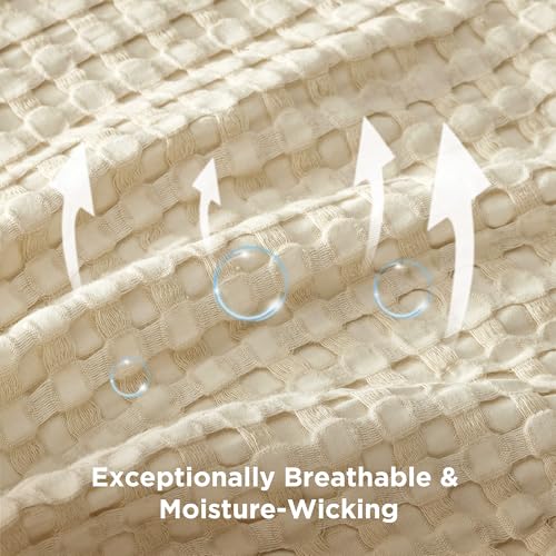 Image of Bedsure Cooling Cotton Waffle Oversized King Blanket - Lightweight Breathable Blanket of Rayon Derived from Bamboo for Hot Sleepers, Natural, 120x96 Inches