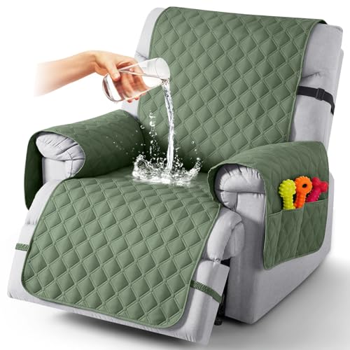 Image of TAOCOCO 100% Waterproof Recliner Covers, Recliner Sofa Covers with Leg Straps, Reversible Recliner Couch Cover for Reclining Chair, Washable Couch Protector for Pets Kids(1 Seater 28 inch, Moss Green)