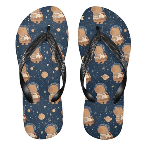 ALAZA Cute Astronaut Capybara Flip Flops for Women Fashion Beach Slippers Comfort Mens Flip Flops Non-Slip Rubber Shower Slippers Sandal for Hotel Travel Sport,XS