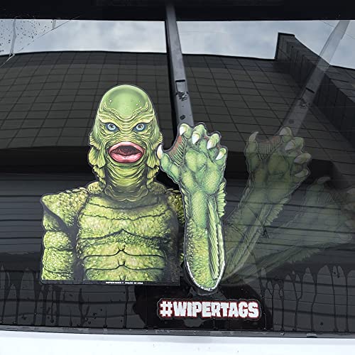 Image of Gill-Man Creature from The Black Lagoon Nostalgic Horror Waving WiperTags with Decal for Rear Vehicle Wipers. Universal fit. Made in USA.