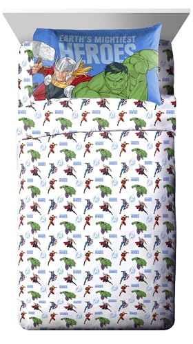 Image of Jay Franco Kids Bed Set, Blue, Avengers, 5 Piece Twin | Cozy Soft Bedding for Stylish Room Decor with Comforter, Sheets & Pillow Covers