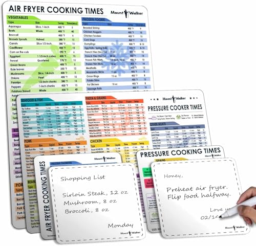 Air Fryer Magnetic Cheat Sheet Set with Bonus Pressure Cooker Cooking Times, 120+ Foods, Large Font, Waterproof Reference Guide - Compatible with Ninja, Cosori, Instant Pot (6-Piece)