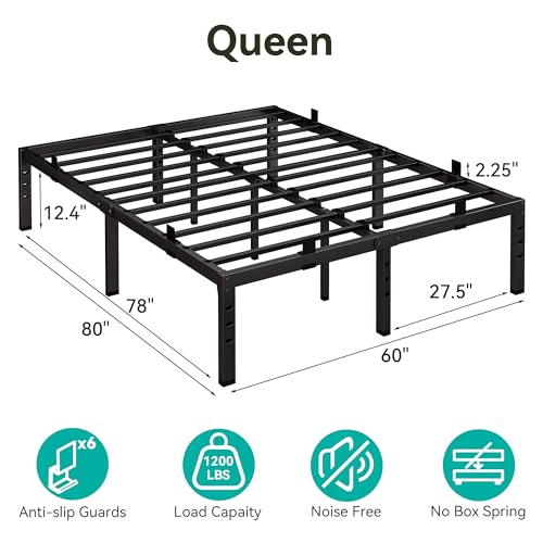 Image of Nelaukoko Queen Bed Frame, 14 Inch Metal Platform Bed Frame Queen Size with Under Storage Space, Mattress Anti-Slip Design, Heavy Duty Sturdy Foundation, No Box Spring Needed, Easy Assembly, Black
