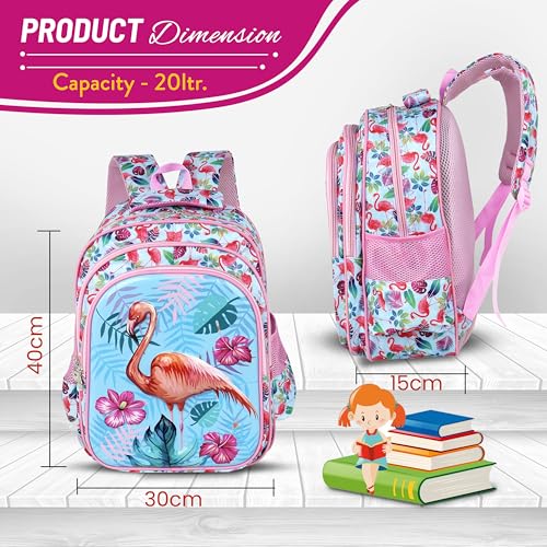Image of Storite School Bag for Kids Girls 20L | Cute Waterproof Backpack with Chest Strap | Large Capacity Backpack with 180 Wide Opening|Bottle Pocket & Organizer | Primary Travel Bag