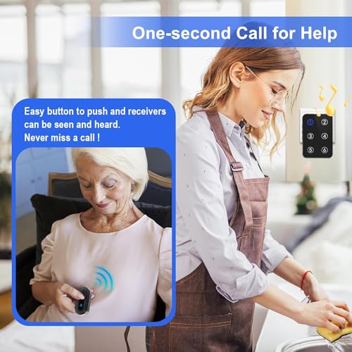 Wireless Caregiver Pager Call Button Nurse Call System 500Ft Range with LED Number Display for Elderly/Patient/Disabled at Home/Hospital/Clinic(6 Waterproof Call Button & 1 Receiver) - Image 3