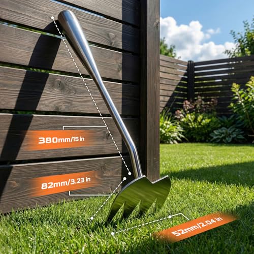 image for LOOHOI Upgraded Weed Puller Tool, 4-Tooth Stainless Steel Manual Weede