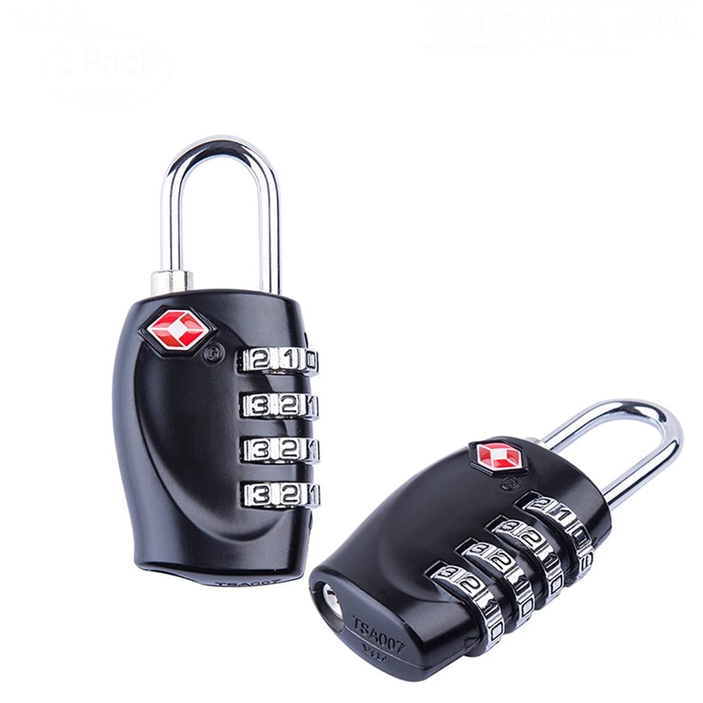 SLGOL 2 Pack Luggage Locks, TSA Approved Locks for Luggage, Zinc Alloy Suitcase Lock with Steel Cable 4 Digit Combination Lock for Travel Bag, Suit Case, Lockers, Gym, Bike Locks (Black)