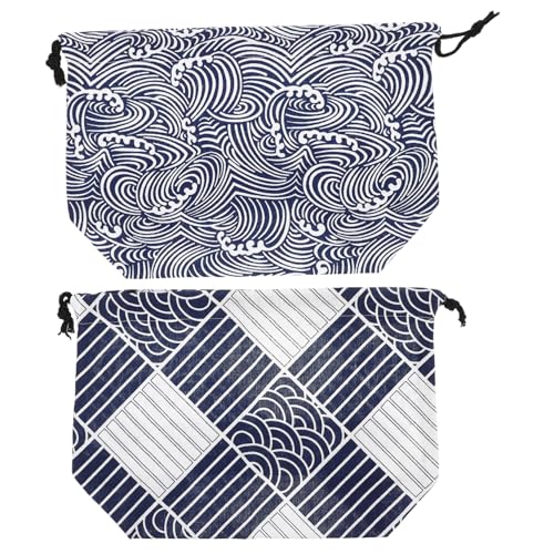 WEKADRIN 2個和風デザイン 巾着弁当袋 軽量 大容量 おしゃれなランチバッグ 学校 オフィス 用 多用途収納バッグ