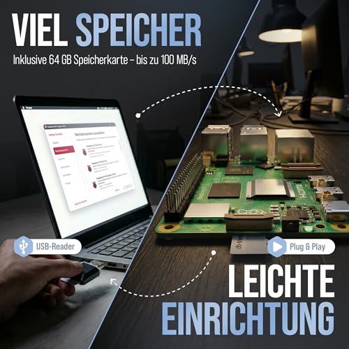 Raspberry Pi 5 4GB Starter-Kit | 64GB Edition | 27W Netzteil | Gehäuse mit Lüfter | 4K Micro HDMI Kabel 1m | Ideal für Smart Home, Retro Gaming und Home Assistant