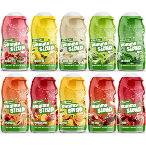 vit4ever Yummy Sirup Zero Mixed Set 10 x 65ml zuckerfrei und praktisch ohne Kalorien mit nur 1kcal je 100ml Wasser-Sirup-Mischung hochkonzentriert für 8 l Fertiggetränk vegan
