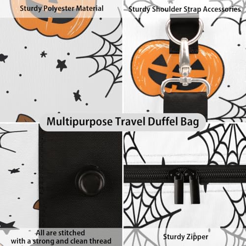 TropicalLife Halloween Travel Duffle Bag for Women Men PumpkinNet Sports Gym Bag Waterproof Carry on Overnight Weekender Bag3