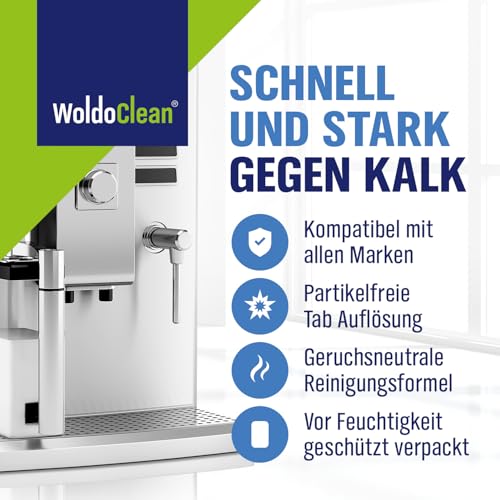 WoldoClean Entkalkungstabletten für Kaffeevollautomaten - 15 Tabs kompatibel mit allen gängigen Herstellern, Entkalker für Kaffeemaschinen
