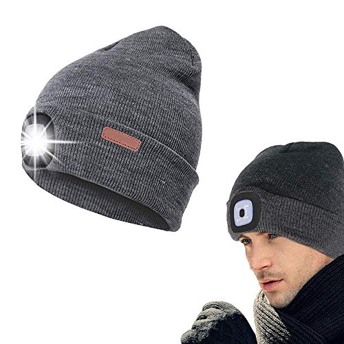 henghan Beanie Hat with USB Rechargeable LED Light for Men and Women, Adjustable Brightness Headlamp...