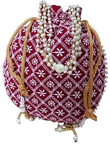 Womens Rajasthani Style Royal Velvet Potli Batwa Bag , Red (B09J16QP3Y) Amazon Price History, Amazon Price Tracker