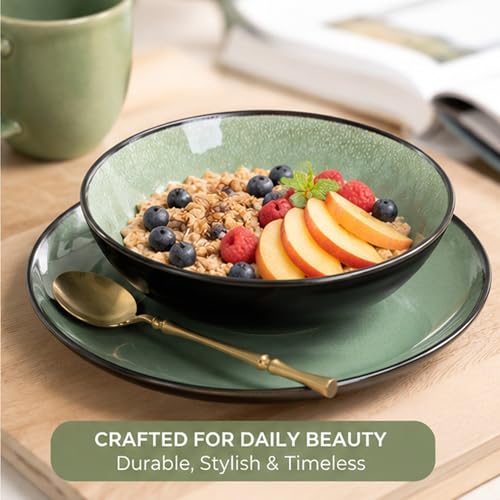 Image of AmorArc Ceramic Dinnerware Sets for 4, 12Pcs Plates and Bowls Sets Dishes | Stoneware Handmade Reactive Glaze Dinner Set, Highly Scratch Resistant | Dishwasher & Microwave Safe Dishware