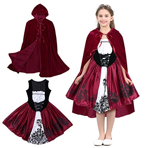 TiaoBu Kids Girls Velvet Hooded Cloak Outfits Halloween Cape Dress Cosplay Costume for Christmas Party Fancy Role Play Dress Red 18-24 Months