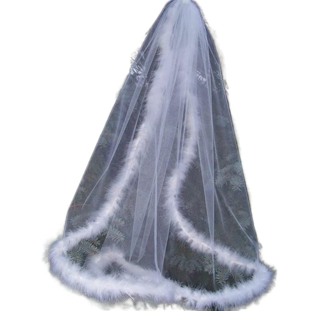 Generic Nozze 1 Strato Veil veli da Sposa Feather Edge Accessorio da Sposa Velo da Sposa con Pettine 80 cm Lunghezza (Color : White)