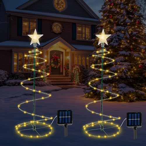 2 Stück Weihnachtsbeleuchtung Außen Solar,Wasserfest Spiralförmiger...