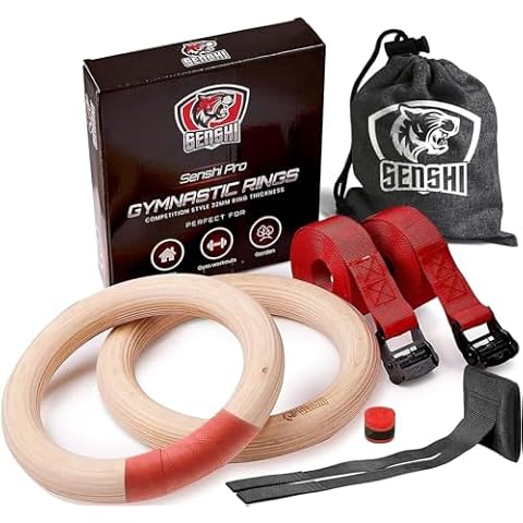 Wooden Gymnastics Rings with Adjustable Straps Cover