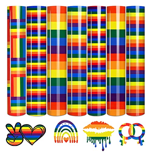 Tintnut Pride Proud Heat Transfer Vinyl - 7 Sheets 10x12 Inch LGBTQ Rainbow HTV Vinyl LGBTQ Pride Patterned HTV Iron on Vinyl