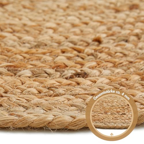 -LUXOR- living Teppich Mamda - Runder Jute Teppich alle Wohnbereiche oder als Dekoelement - Uni Farben Boho Naturteppich - aus Jute und Baumwolle 60 cm rund