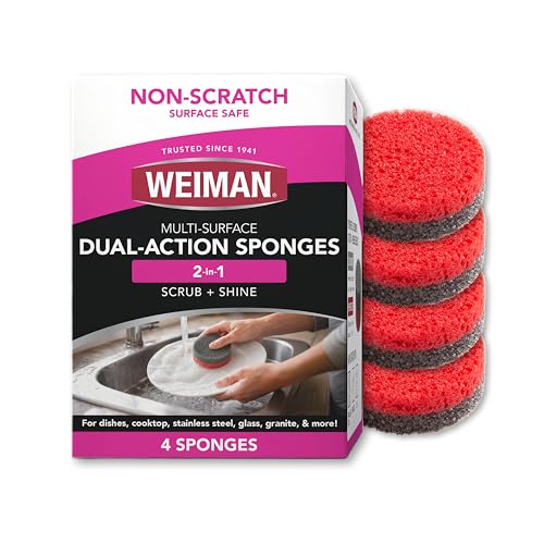 Weiman Multi-Surface Dual Action Sponges, Non-Scratch Scrub & Shine for Dishes, Cooktops, Stainless Steel, Glass, Granite, & More - Durable Kitchen Cleaning Sponges, 4 Sponges - image 1