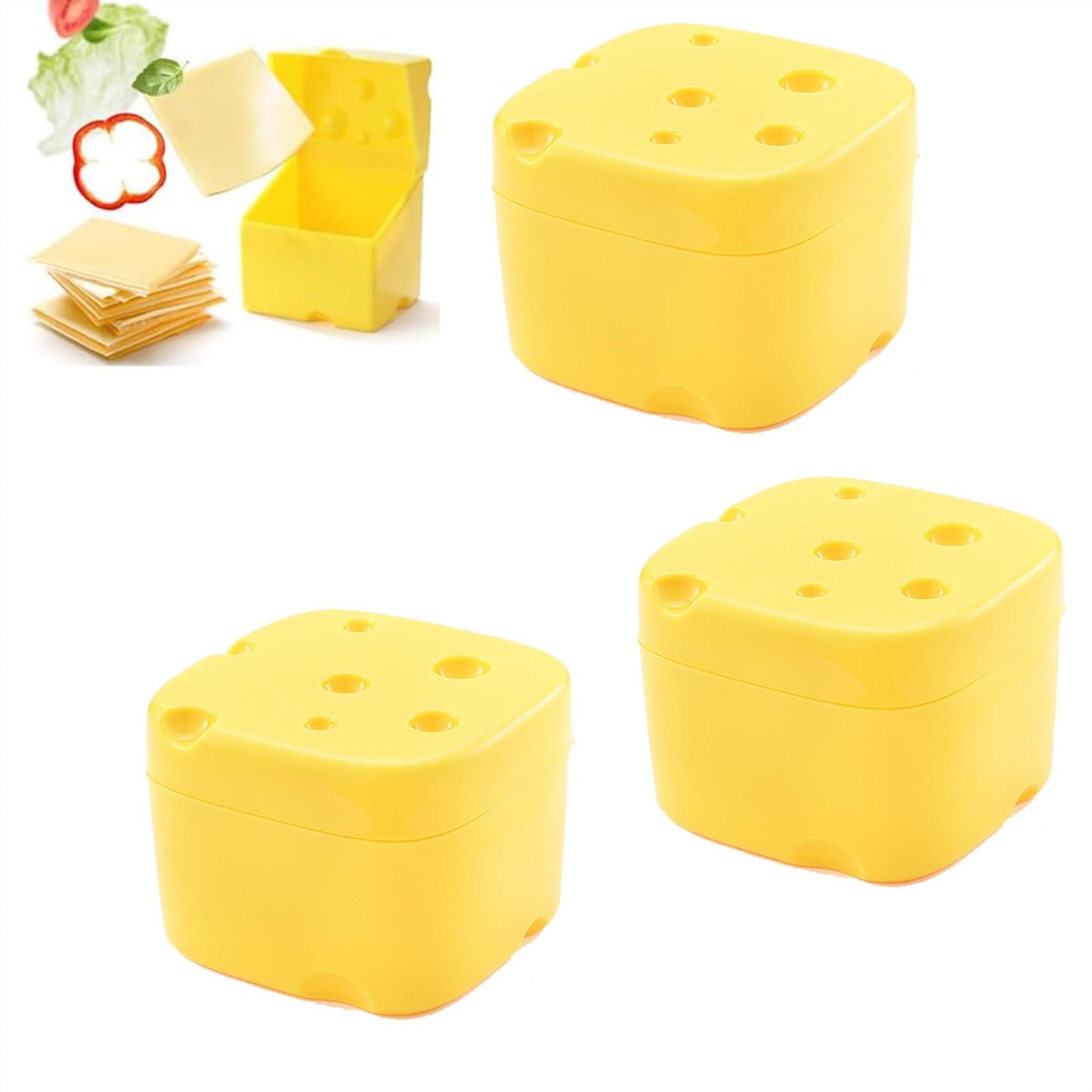 Vimlo Sliced Cheese Storage Container Plastic Butter Block Cheese Slice Holder Vegetable Fruit Food Storage Box Saver Keeper for Refrigerator Fridge (Color : 3pcs Cheese)