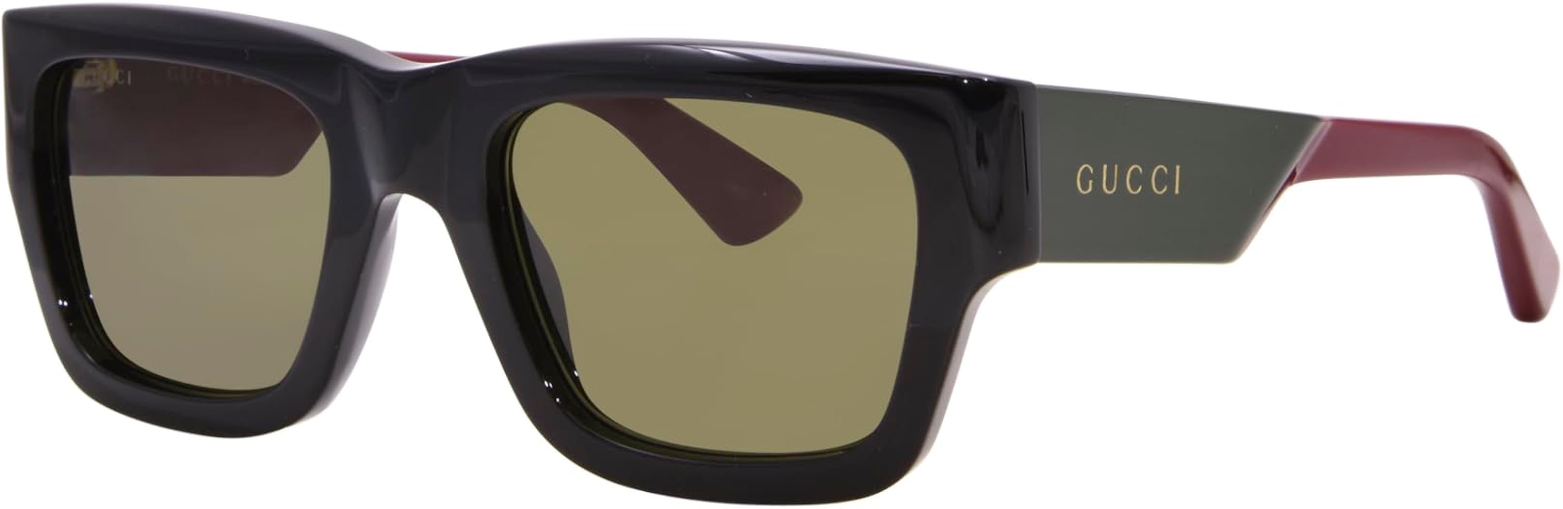 Gucci GG1668S 003 Sunglasses Men's Black/Red/Green Rectangle Shape